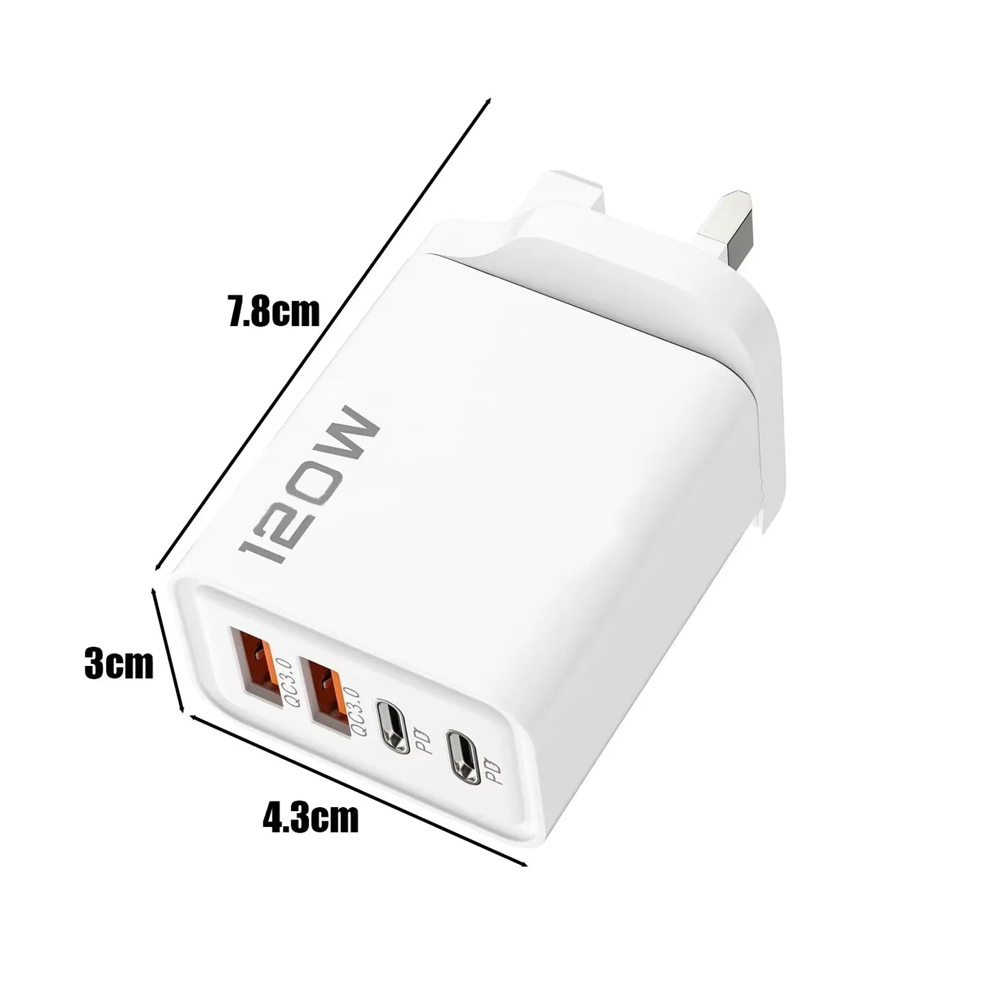 120W Type-C + USB Charging Head – Fast, Powerful and Charge 4 Devices Simultaneously!