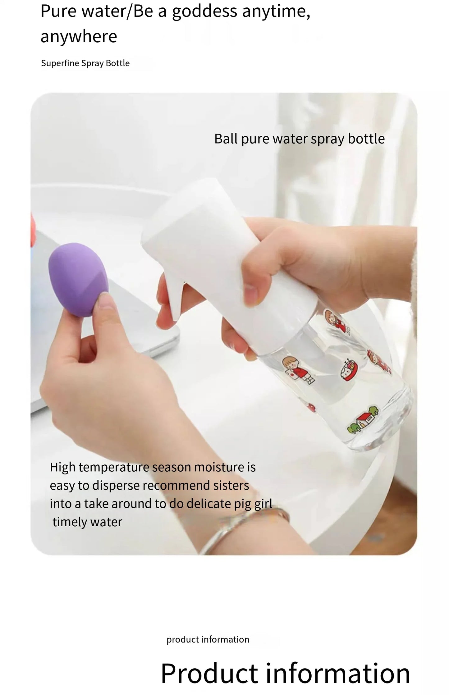 High Pressure Continuous Spray Bottle – Fine Mist, One-Touch Spray, Refillable Water Bottle