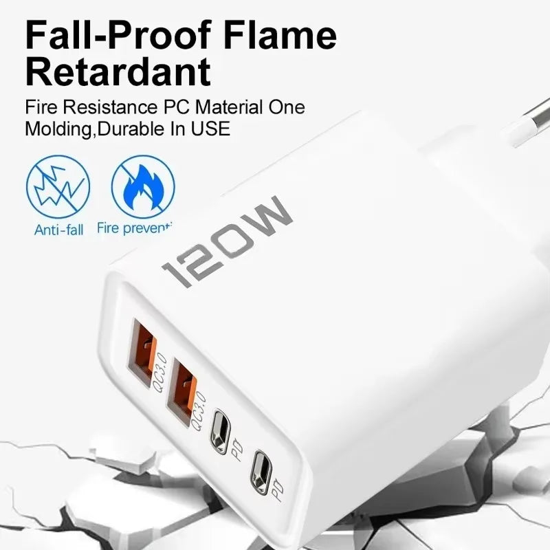 120W Type-C + USB Charging Head – Fast, Powerful and Charge 4 Devices Simultaneously!