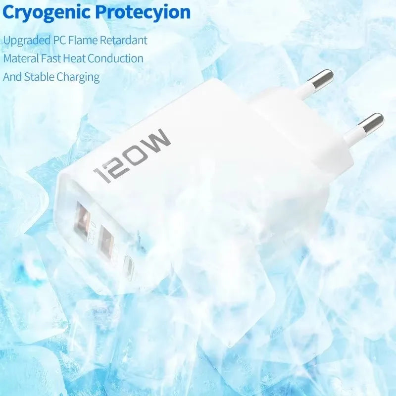 120W Type-C + USB Charging Head – Fast, Powerful and Charge 4 Devices Simultaneously!