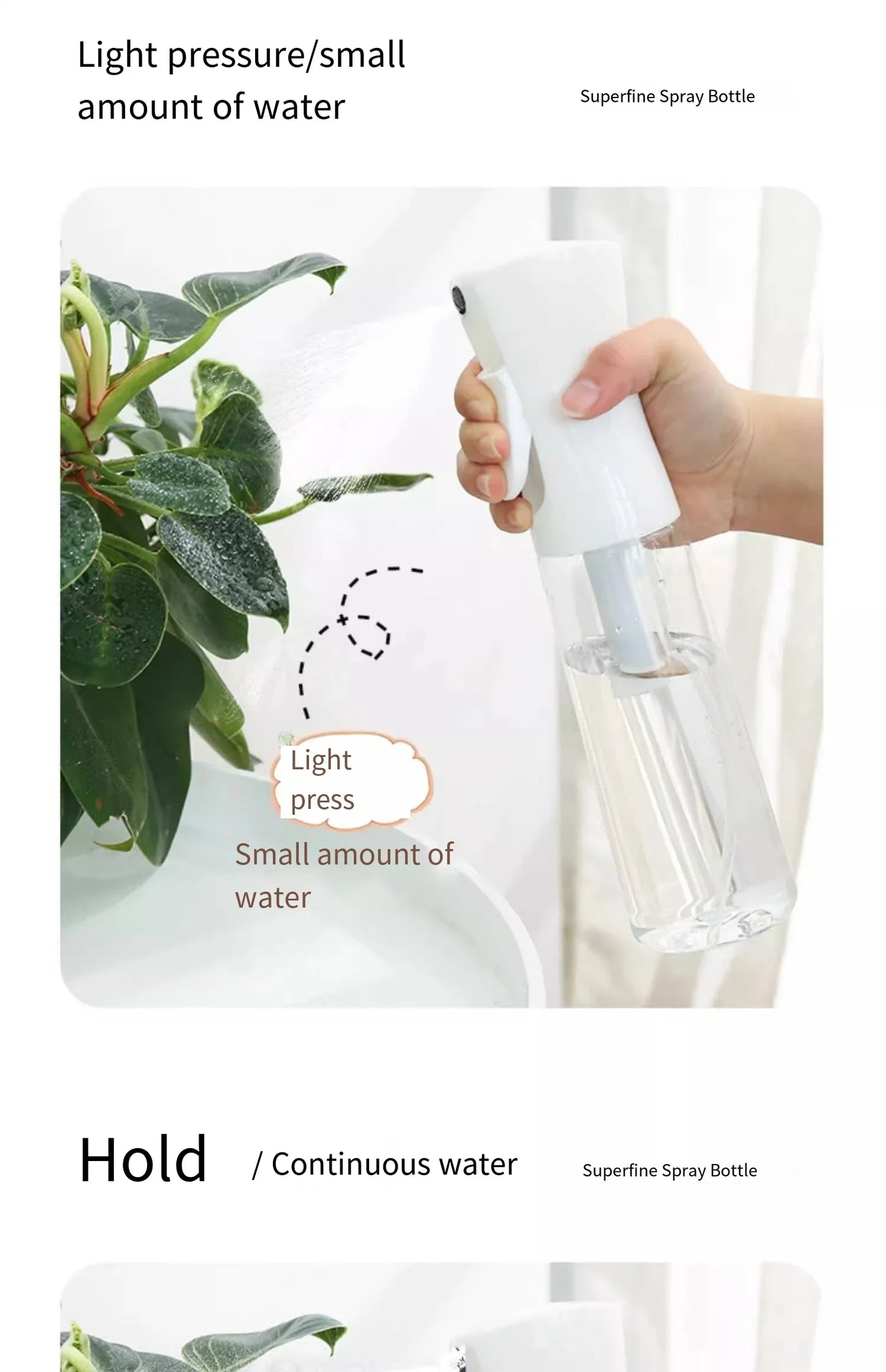 High Pressure Continuous Spray Bottle – Fine Mist, One-Touch Spray, Refillable Water Bottle