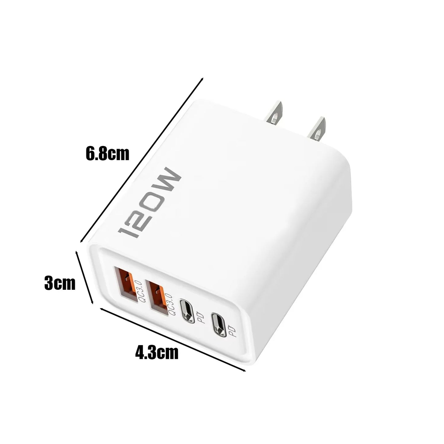 120W Type-C + USB Charging Head – Fast, Powerful and Charge 4 Devices Simultaneously!