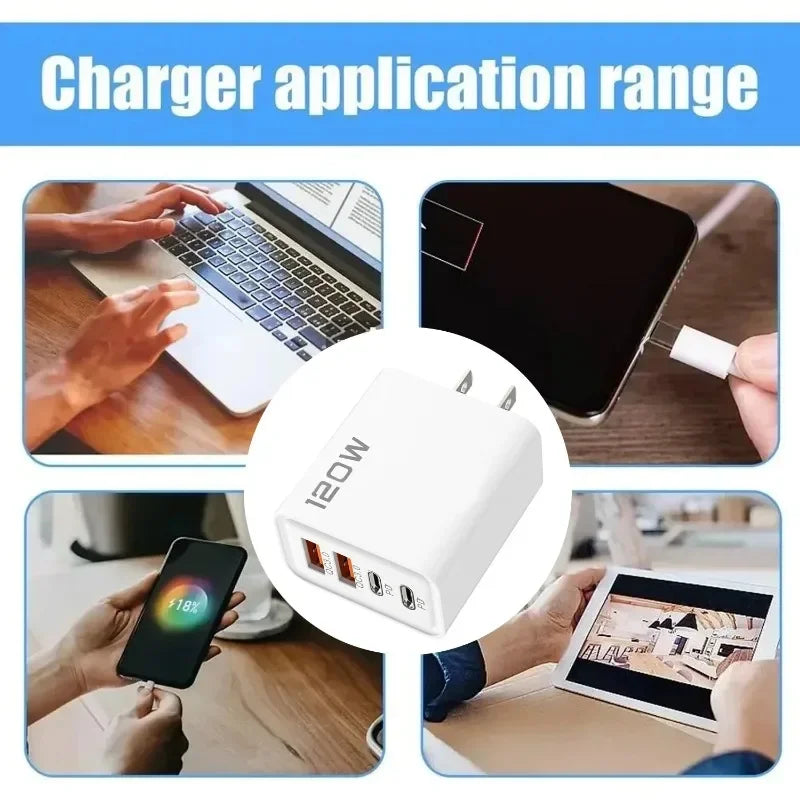 120W Type-C + USB Charging Head – Fast, Powerful and Charge 4 Devices Simultaneously!