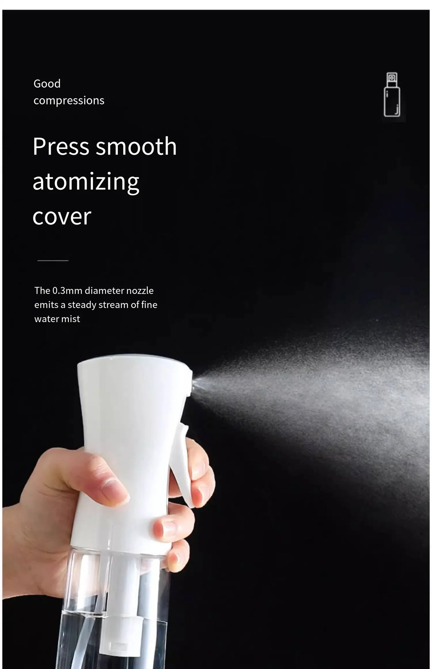 High Pressure Continuous Spray Bottle – Fine Mist, One-Touch Spray, Refillable Water Bottle