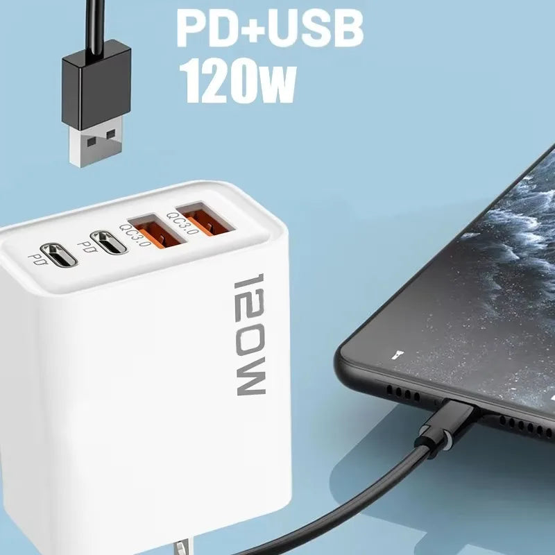 120W Type-C + USB Charging Head – Fast, Powerful and Charge 4 Devices Simultaneously!