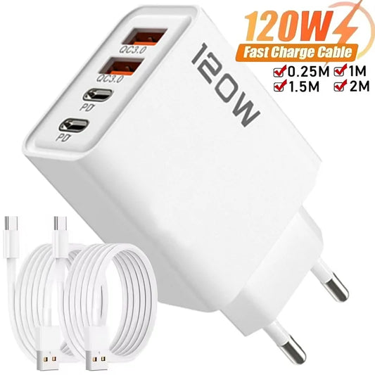 120W Type-C + USB Charging Head – Fast, Powerful and Charge 4 Devices Simultaneously!
