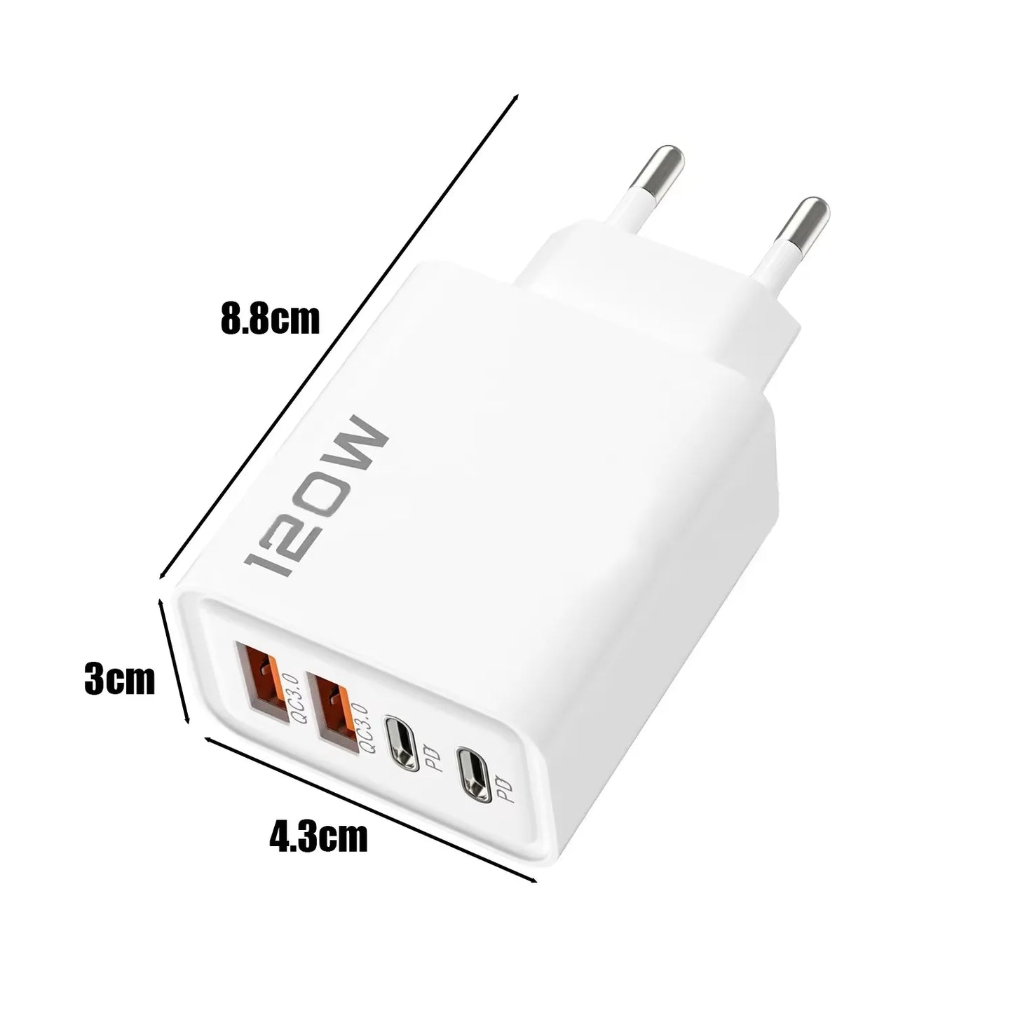120W Type-C + USB Charging Head – Fast, Powerful and Charge 4 Devices Simultaneously!