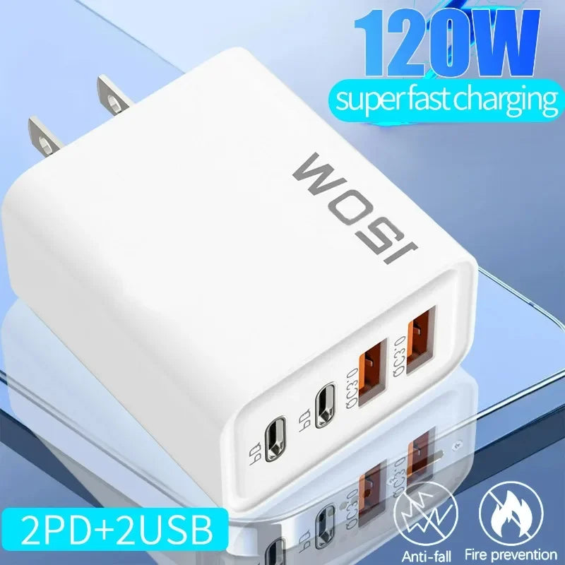 120W Type-C + USB Charging Head – Fast, Powerful and Charge 4 Devices Simultaneously!