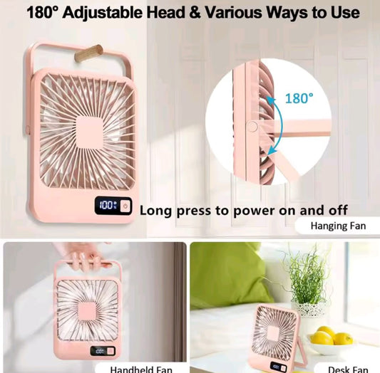 2025 New 3-in-1 Portable Rechargeable Fan | Table, Handheld and Hanging Use | 180° Adjustable Head